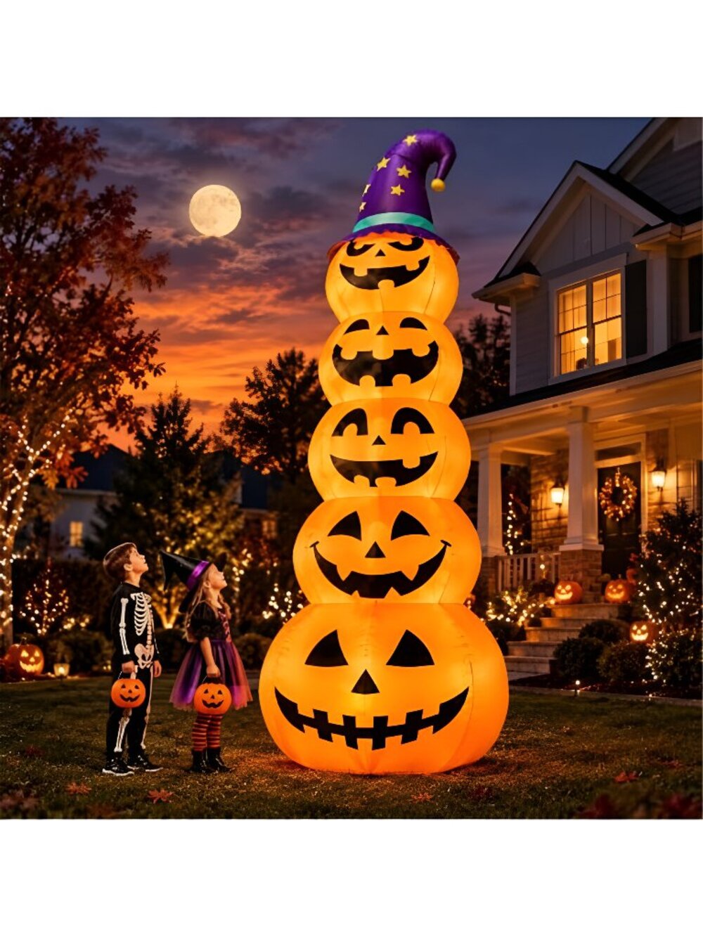 11FT Giant Halloween Inflatable Stacked Pumpkins Outdoor Decorations, Giant